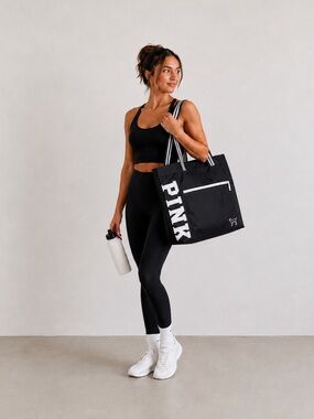 PINK Victoria’s Secret Black White Gym Tote Overnight Travel Bag